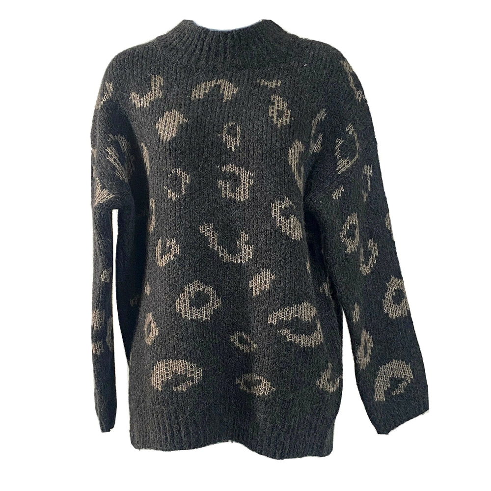 Women's Universal Thread Leopard Print Mock Turtleneck Tunic Pullover Sweater- L